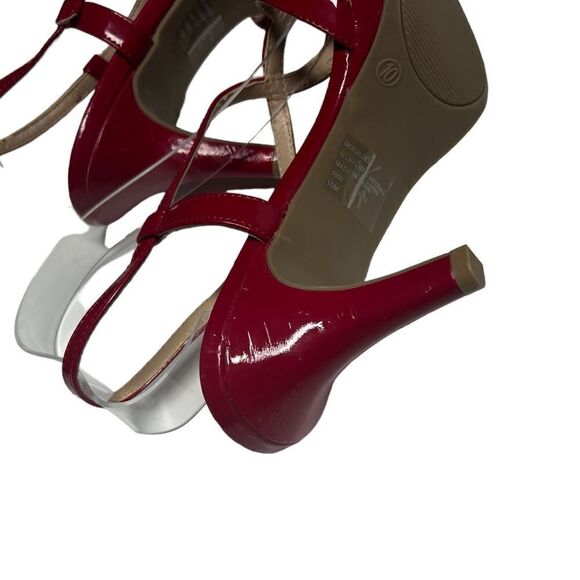 Mootsies Tootsies Sexy Bright Red Shiny Open Toe Heels Sandals Casual Formal - Picture 6 of 11